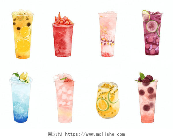 8套夏季饮品冷饮饮料果茶PNG素材饮料饮品